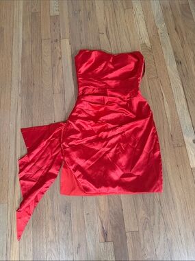 Strapless Red Satin Cocktail Dress